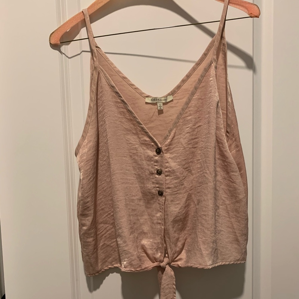 Pink shimmer button down tank top